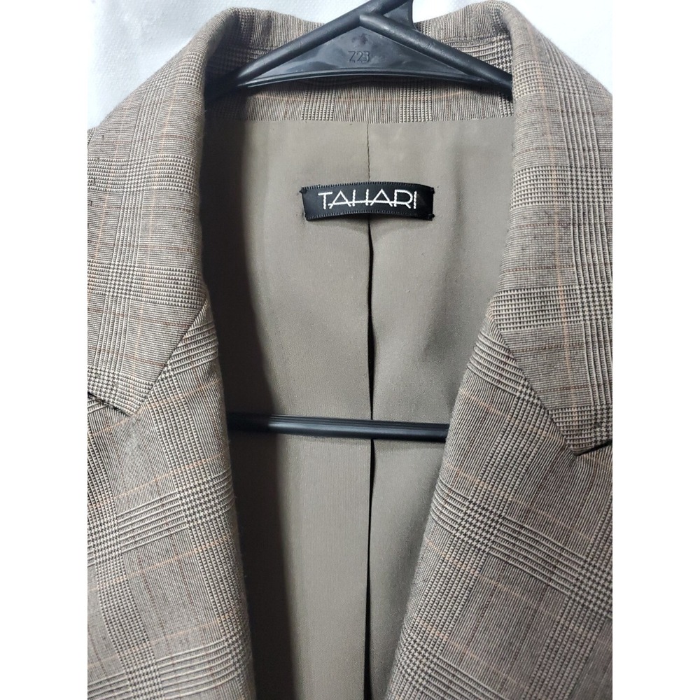 Tahari women's blazer jacket sz 8‎ Brown Gray Check Career Preppy Office Fall - Picture 2 of 11